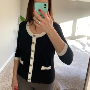 Ricki's Short Sleeve Sweater Black with White Trim